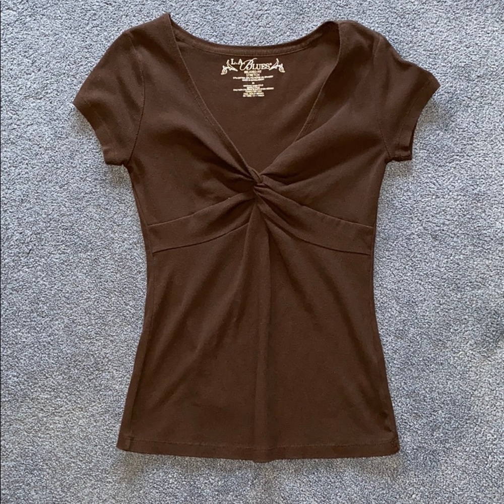 L.A. Blues Brown Relaxed Fit Stretch Blouse Medium